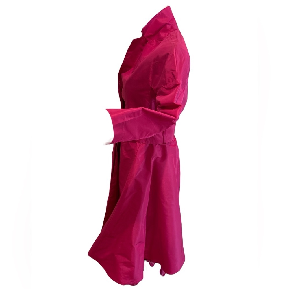 80s BCBGMaxAzria SILK FUCHSIA PINK KIMONO STYLE TAFFETA COAT W SASH SZ XXS - Picture 4 of 7